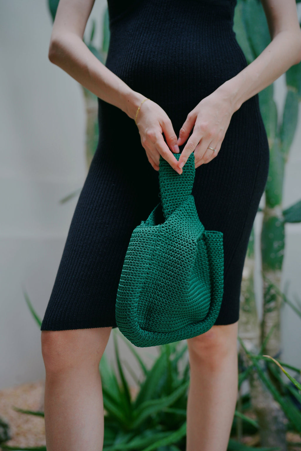Emerald Knit Clutch with Double Handles