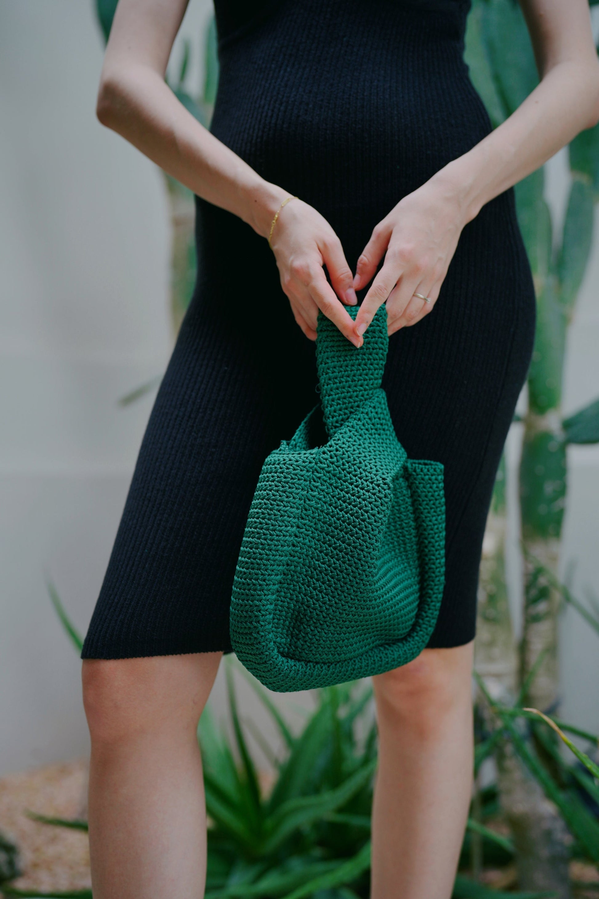 Emerald Knit Clutch with Double Handles