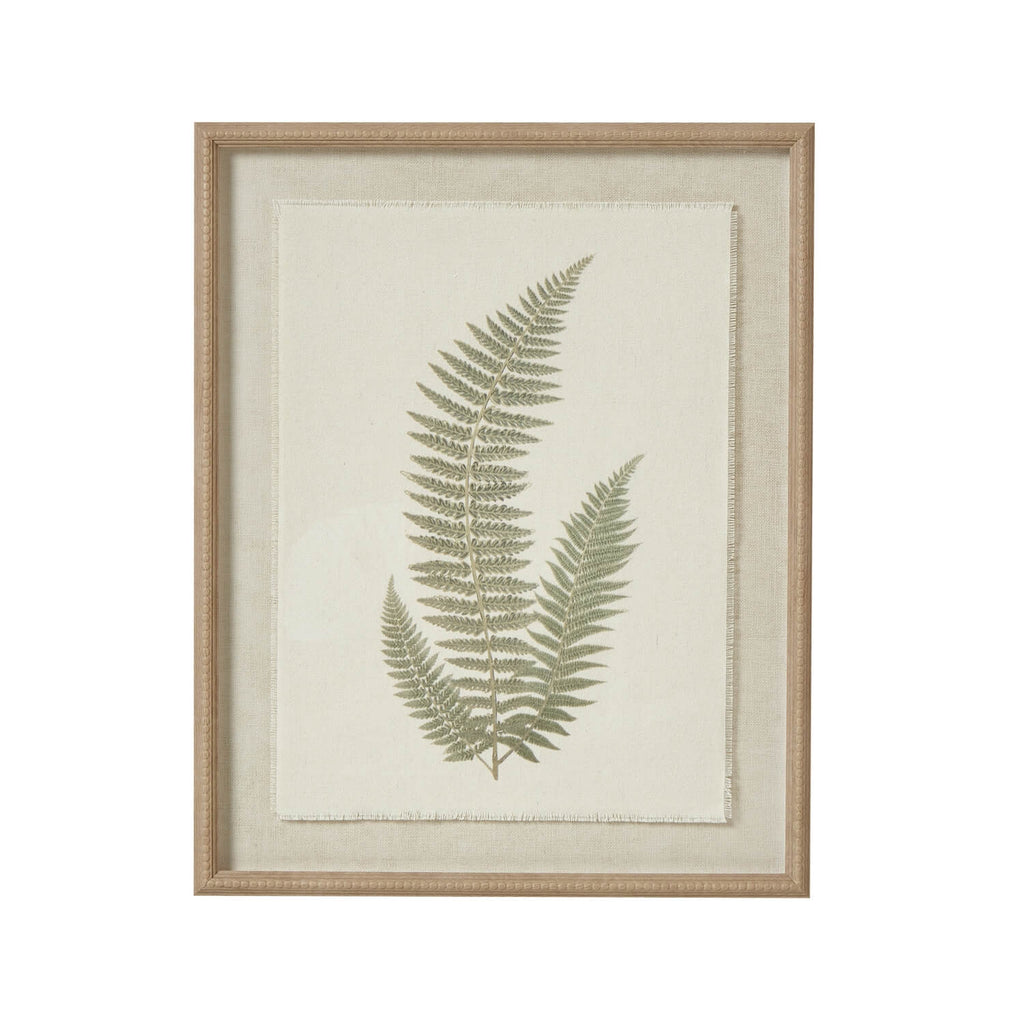 Handcrafted fern art print in sage and white with ornate champagne beaded frame, 50x40cm botanical wall decor by RoomLondon at brixbailey.com