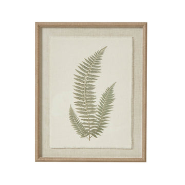 Handcrafted fern art print in sage and white with ornate champagne beaded frame, 50x40cm botanical wall decor by Sostter at brixbailey.com