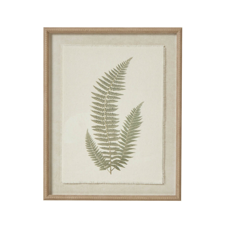Handcrafted fern art print in sage and white with ornate champagne beaded frame, 50x40cm botanical wall decor by Sostter at brixbailey.com