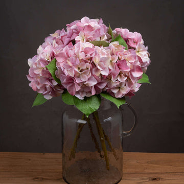 Shabby chic vintage pink artificial hydrangea with lifelike petals, perfect for romantic floral arrangements. by Sostter at brixbailey.com
