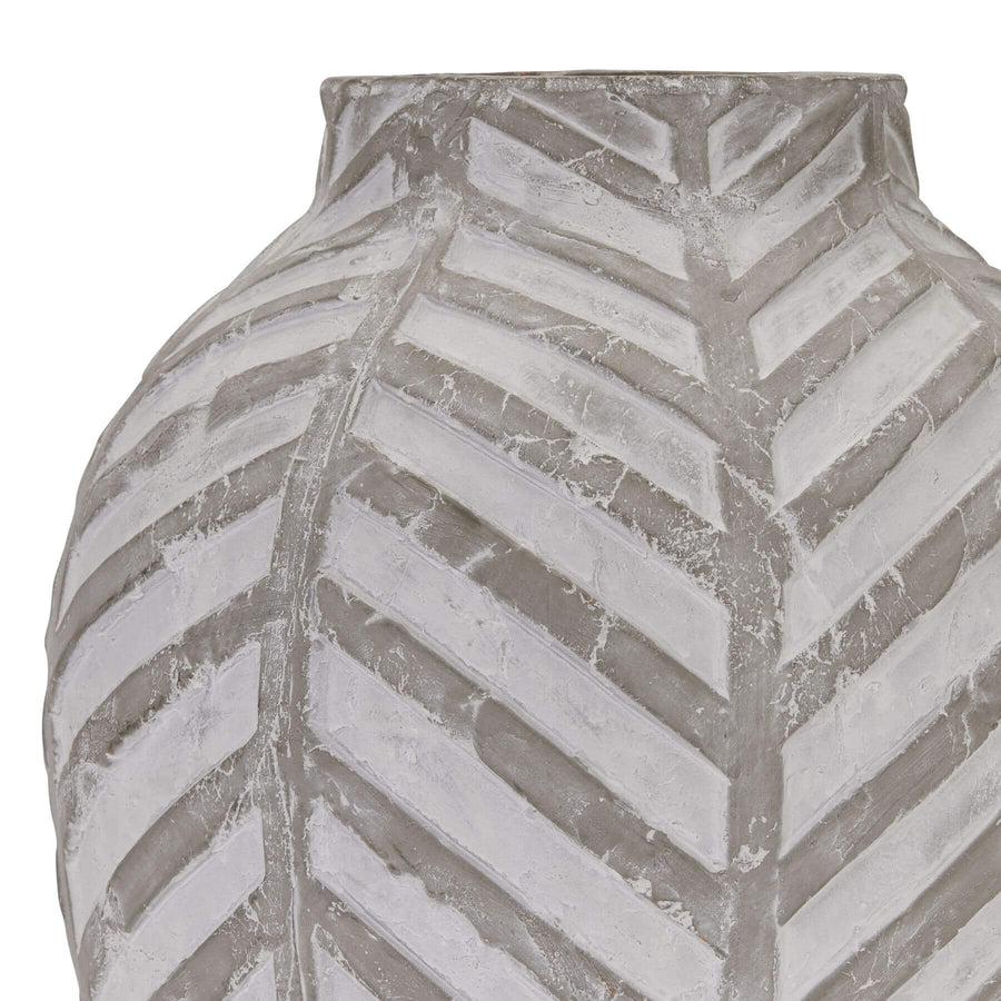 Geometric stone ceramic vase in neutral tone, 36cm tall, part of Bloomville Stone Collection for faux flowers.by Sostter at brixbailey.com