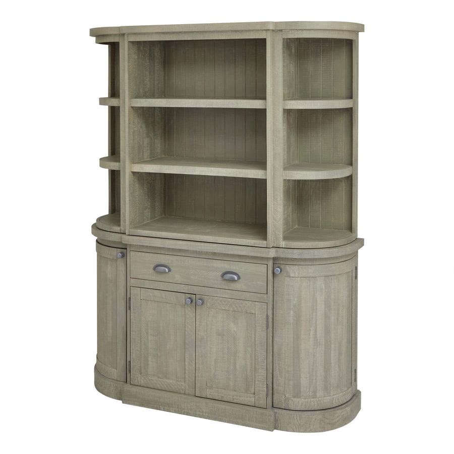 Curved pine sideboard in warm grey with organic modern design and hand-treated wood grain finish by Sostter at brixbailey.com
