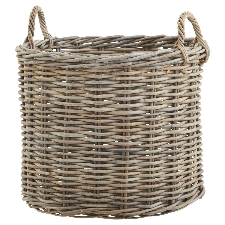 Set of 3 round Kubu rattan storage baskets with handles, natural brown wicker, versatile for blankets or decor.by Sostter at brixbailey.com