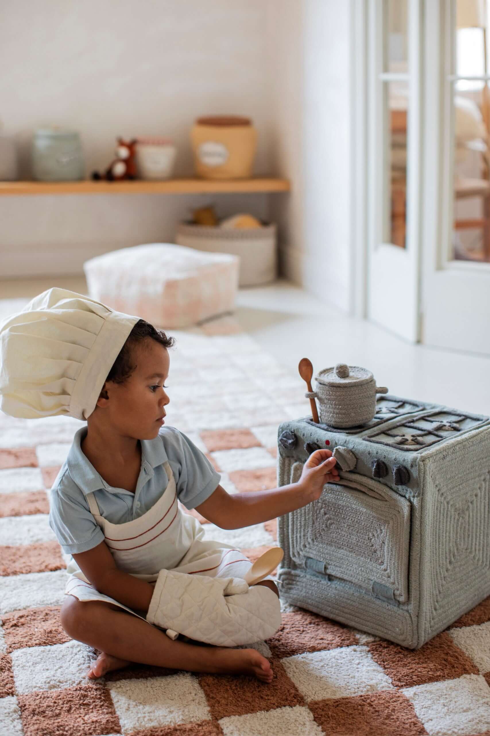 Handcrafted Textile Toy Stove and Storage Basket - Eco-Friendly & Montessori Inspired by Lorena Canals at www.brixbailey.com