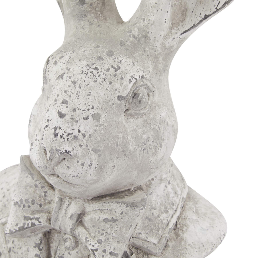 Tuxedo Hare sculpture in grey ceramic with stone-effect finish, 38cm tall, elegant home decor piece by Sostter at brixbailey.com