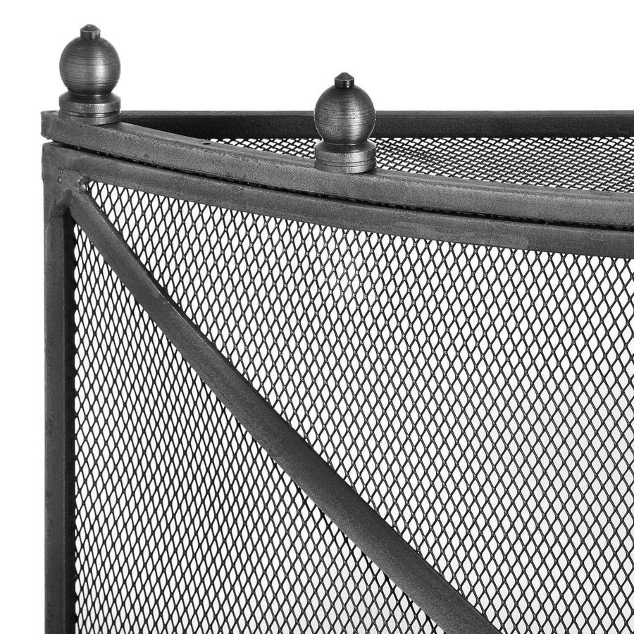 Antique pewter fireguard with ornate detailing, heavy-duty metal frame, and reinforced mesh for fireplace safety by Hill Interiors at brixbailey.com