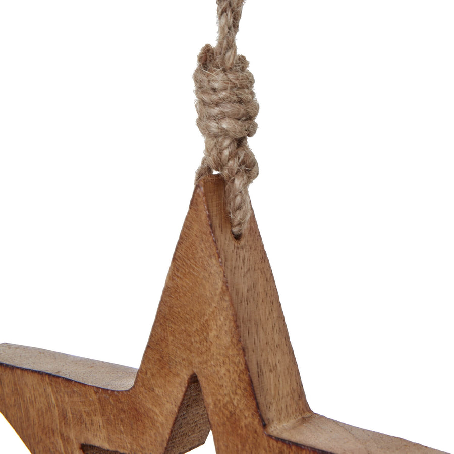 Handcrafted wooden hanging star decoration with whitewash finish, warm brown and white distressing, 15cm rustic home decor by Sostter at brixbailey.com