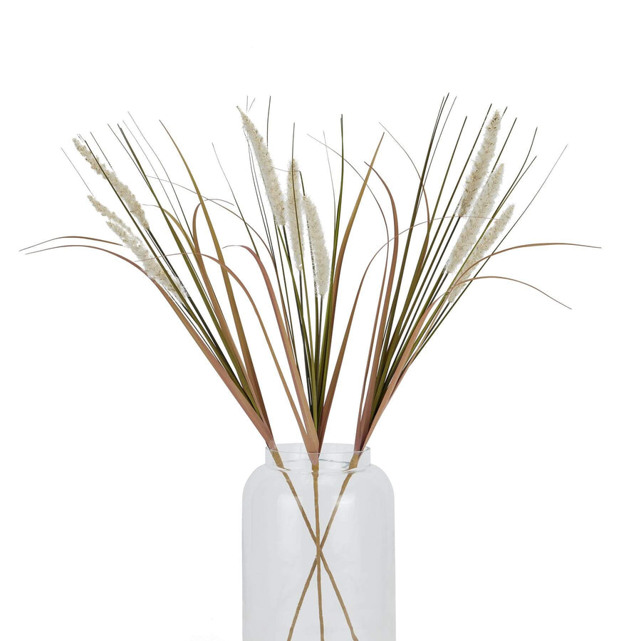 Cream artificial grass stems, 80cm tall, triple-stem design for natural volume in home decor. by Sostter at brixbailey.com