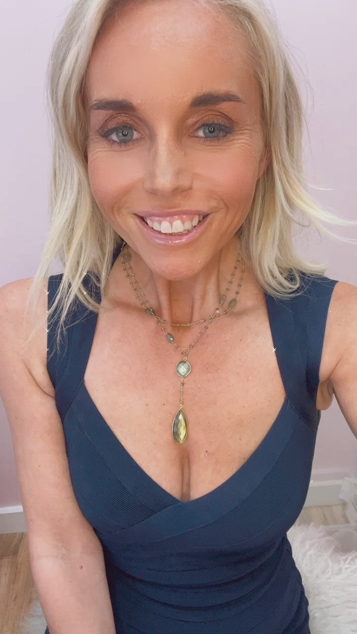 Double Diana Necklace in Labradorite with Drop