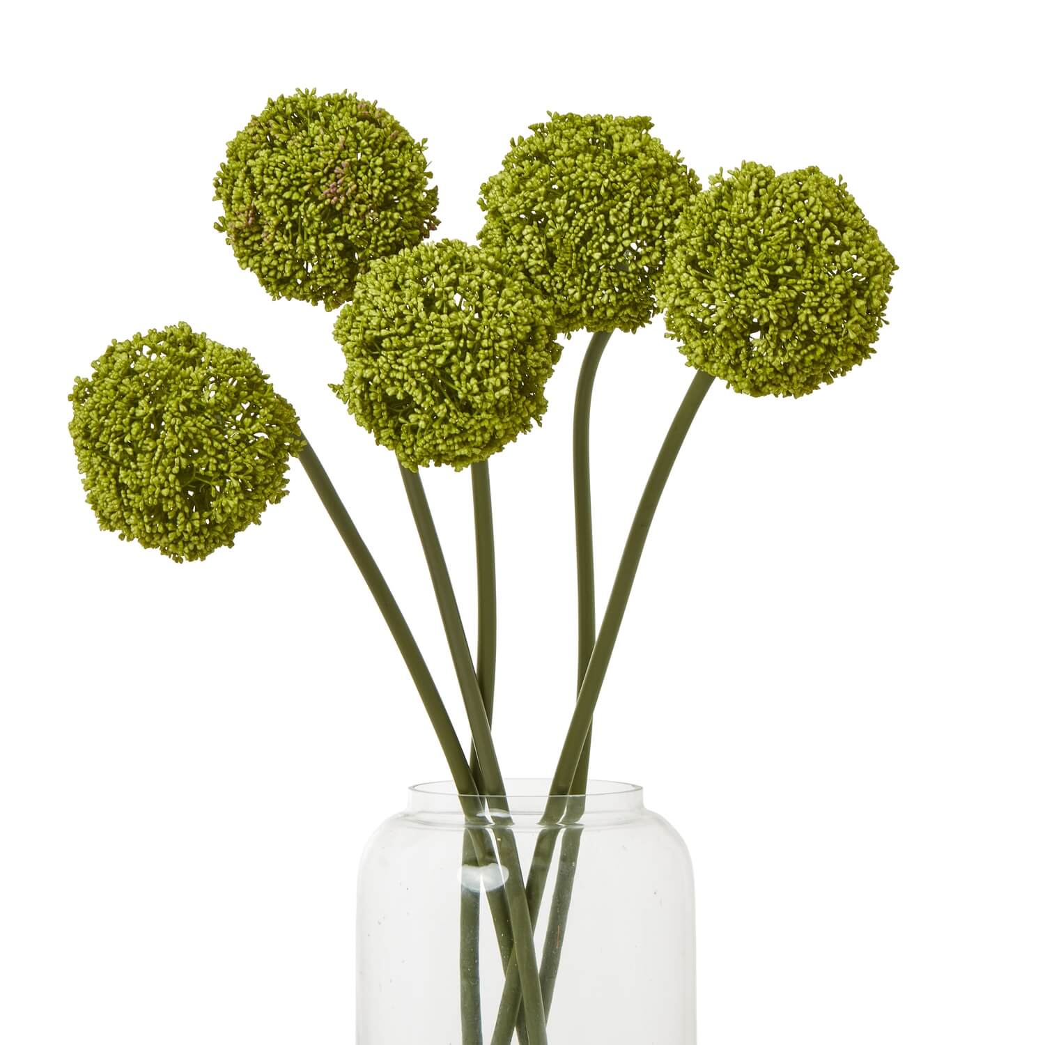 Green Allium faux floral stem with spherical bloom, natural green plastic, 75cm height for vase arrangements by Sostter at brixbailey.com