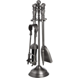 Antique pewter fireplace tool set with stand, including tongs, poker, shovel, and brush - classic hearth accessory. by sostter at brixbailey.com