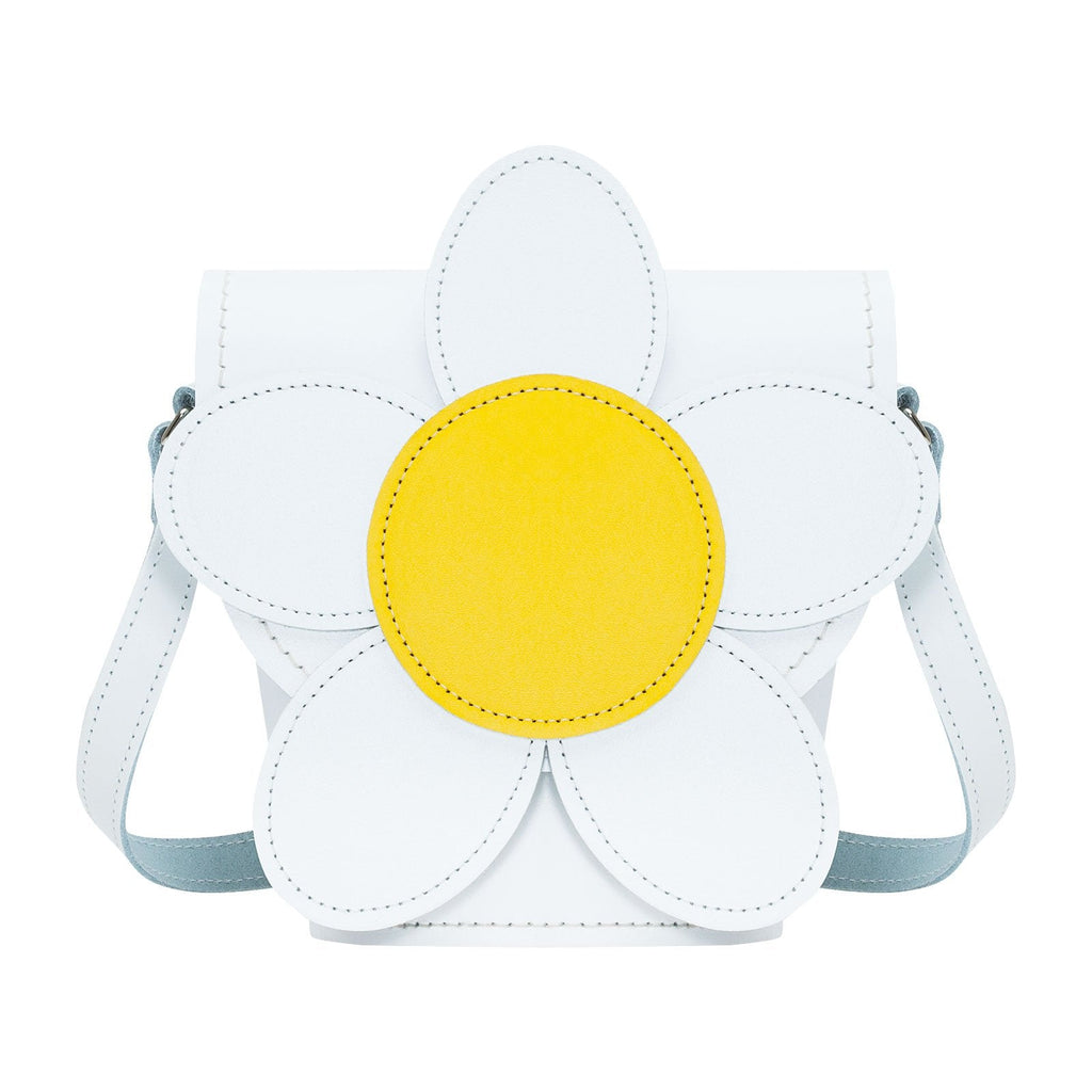 Handmade Leather Daisy Barrel Bag - White