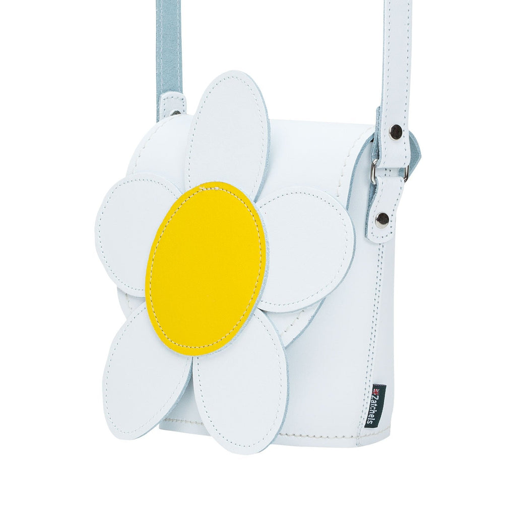Handmade Leather Daisy Barrel Bag - White