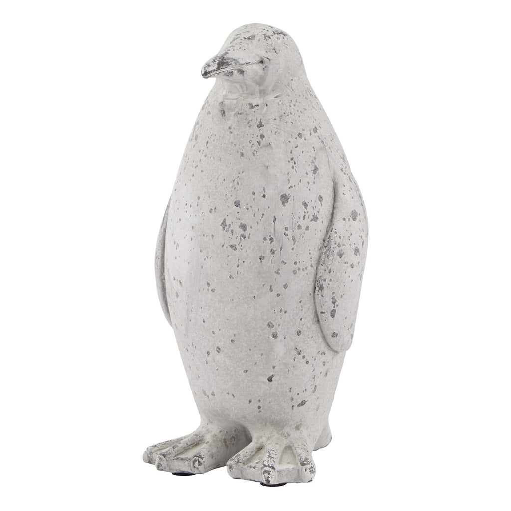 Grey stone-effect ceramic penguin statue, lifelike wildlife decor sculpture, 26cm height, elegant neutral home accent by RoomLondon at brixbailey.com