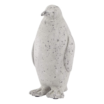 Grey stone-effect ceramic penguin statue, lifelike wildlife decor sculpture, 26cm height, elegant neutral home accent by Sostter at brixbailey.com