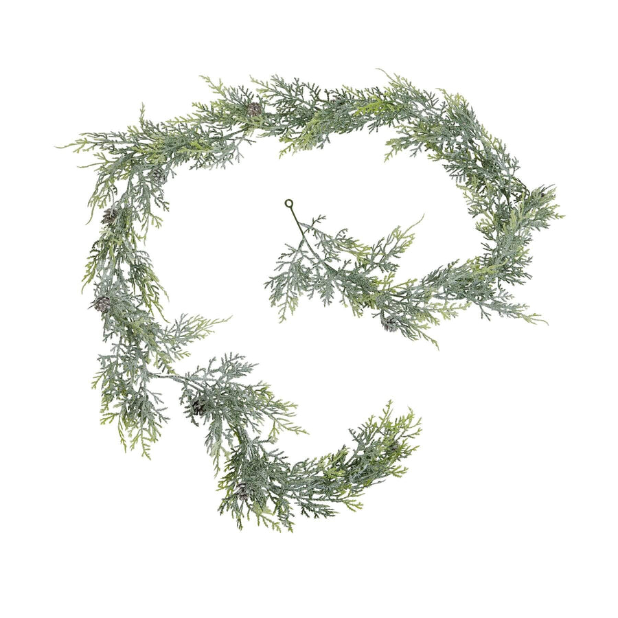 Frost-dusted pine garland with lifelike needles and pinecones, white with sparkling frost accents, 180cm long by Sostter at brixbailey.com