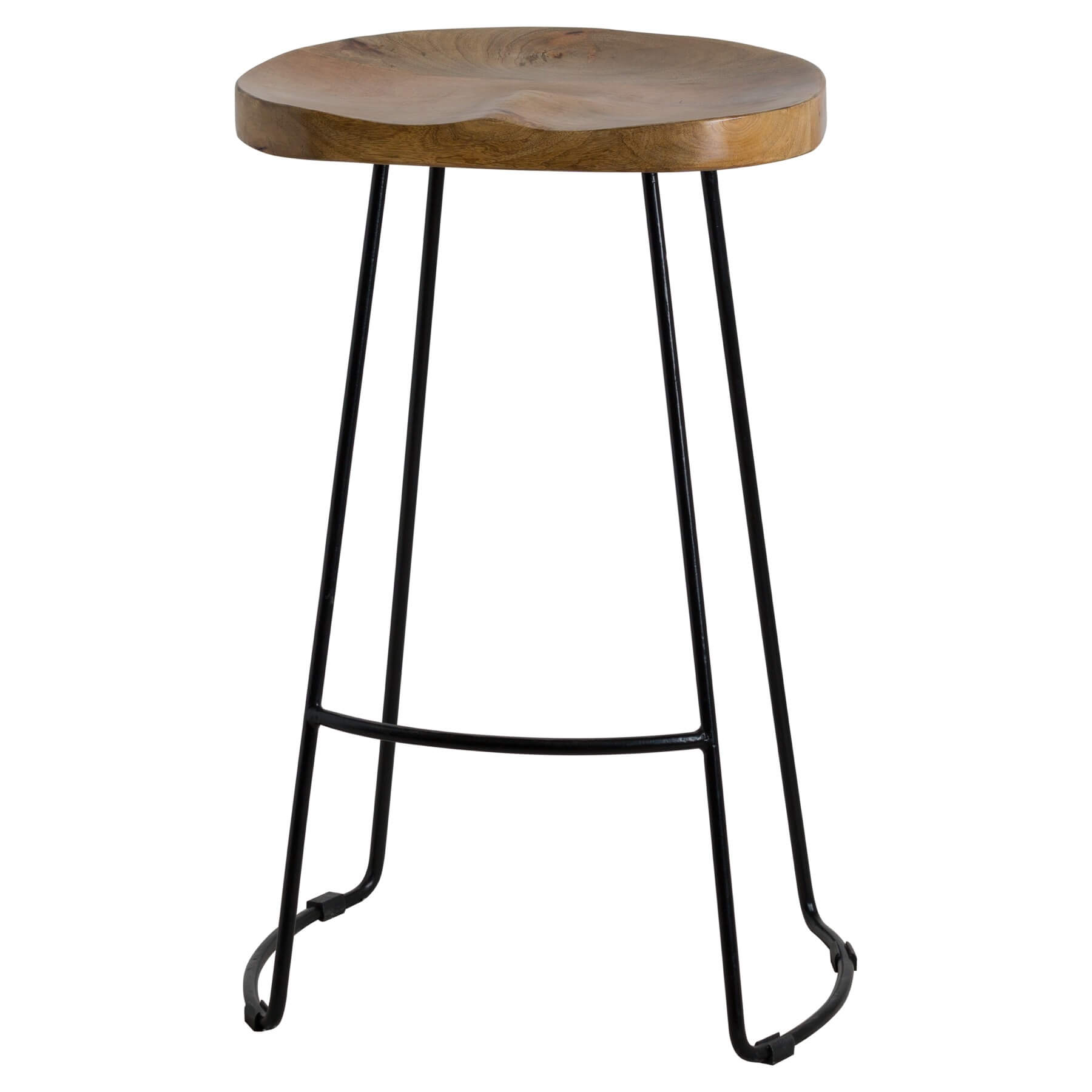 Franklin hardwood barstool with metal legs, rich brown seat, industrial design for kitchen islands and home bars by Sostter at brixbailey.com