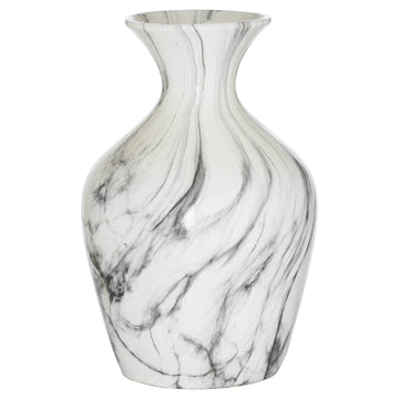 Hand-dipped marble-effect ceramic vase in white with natural veining, 36cm tall, for modern decor and floral arrangements by Sostter at brixbailey.com