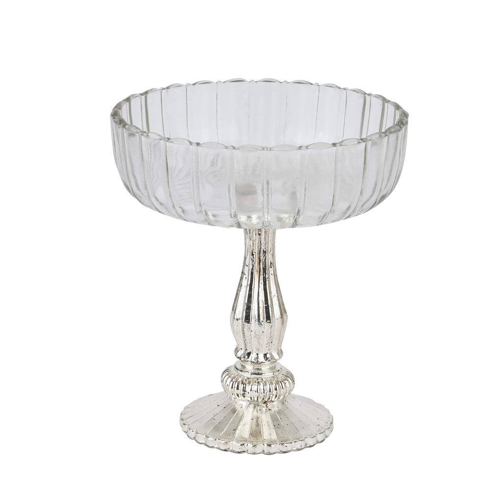 Silver mercury glass bowl for elegant table decor, 23cm spherical centerpiece with reflective metallic finish by RoomLondon at brixbailey.com