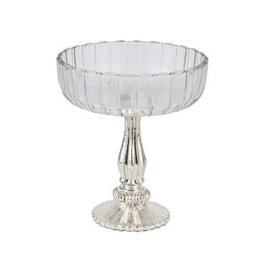 Silver mercury glass bowl for elegant table decor, 23cm spherical centerpiece with reflective metallic finish by Sostter at brixbailey.com