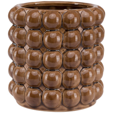 Handcrafted caramel ceramic planter with bubble texture, 20cm, modern organic decor for plants or floral arrangements by Sostter at brixbailey.com