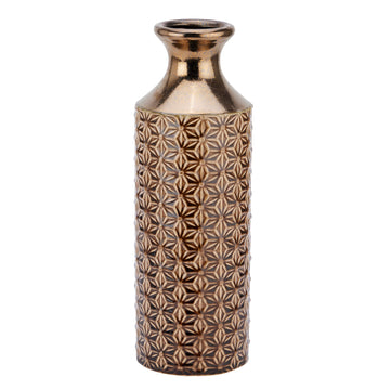 Handcrafted caramel fluted ceramic vase, 40cm tall with symmetrical grooves, Mediterranean-inspired design for home decor. by Sostter at brixbailey.com