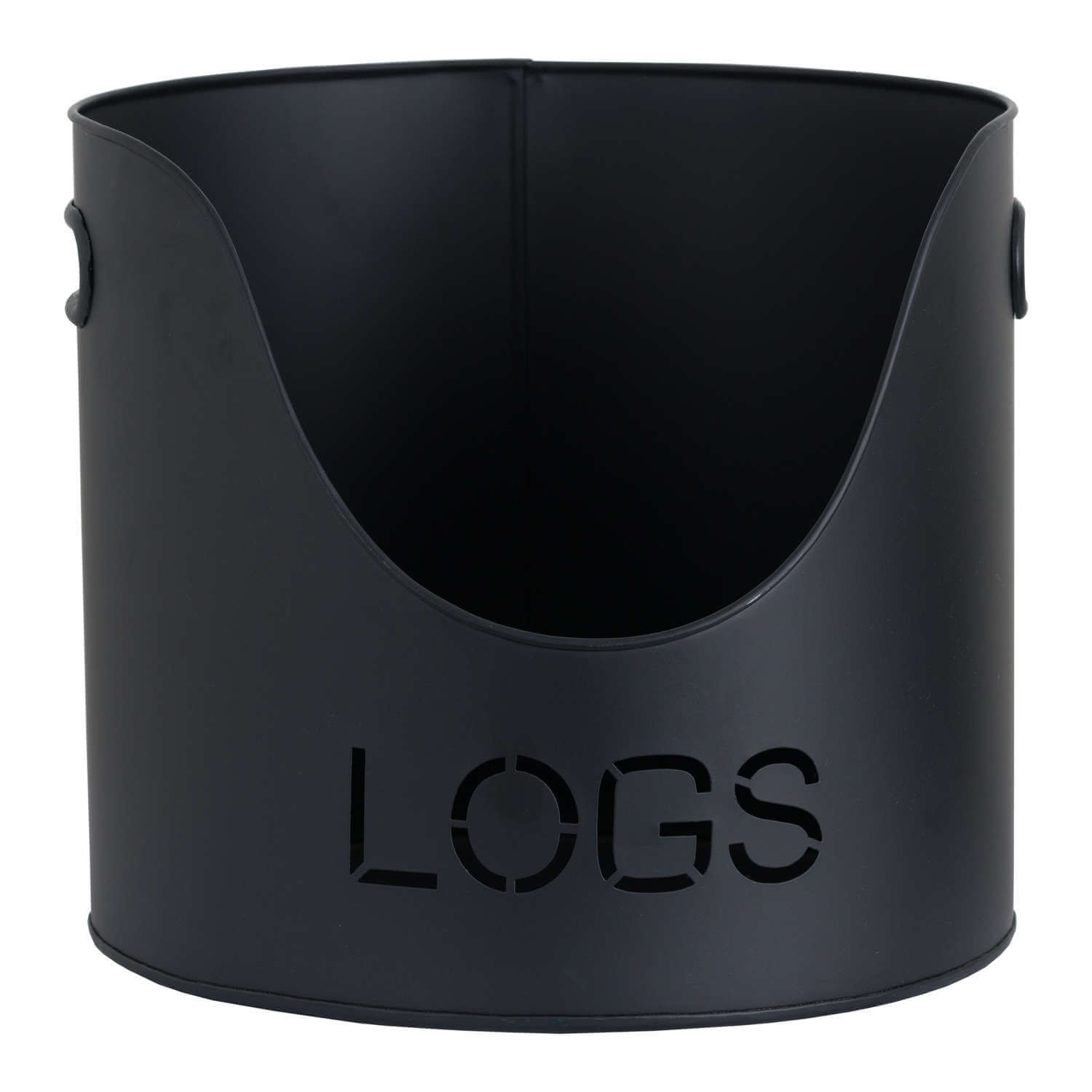 Black metal log and kindling bucket set with rustic charm, modern matte finish, and built-in match storage for fireplace. by Sostter at brixbailey.com