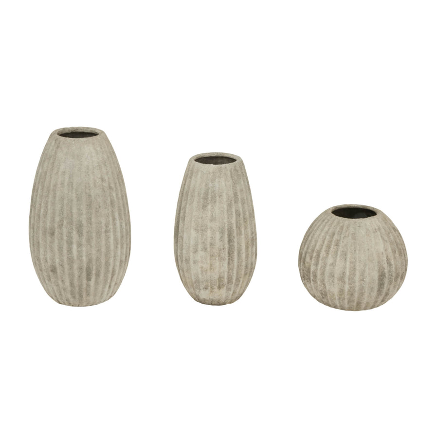 Handcrafted light grey ceramic Catania vase with fluid lines and subtle texture, 36cm tall, for modern or traditional decor. by Sostter at brixbailey.com