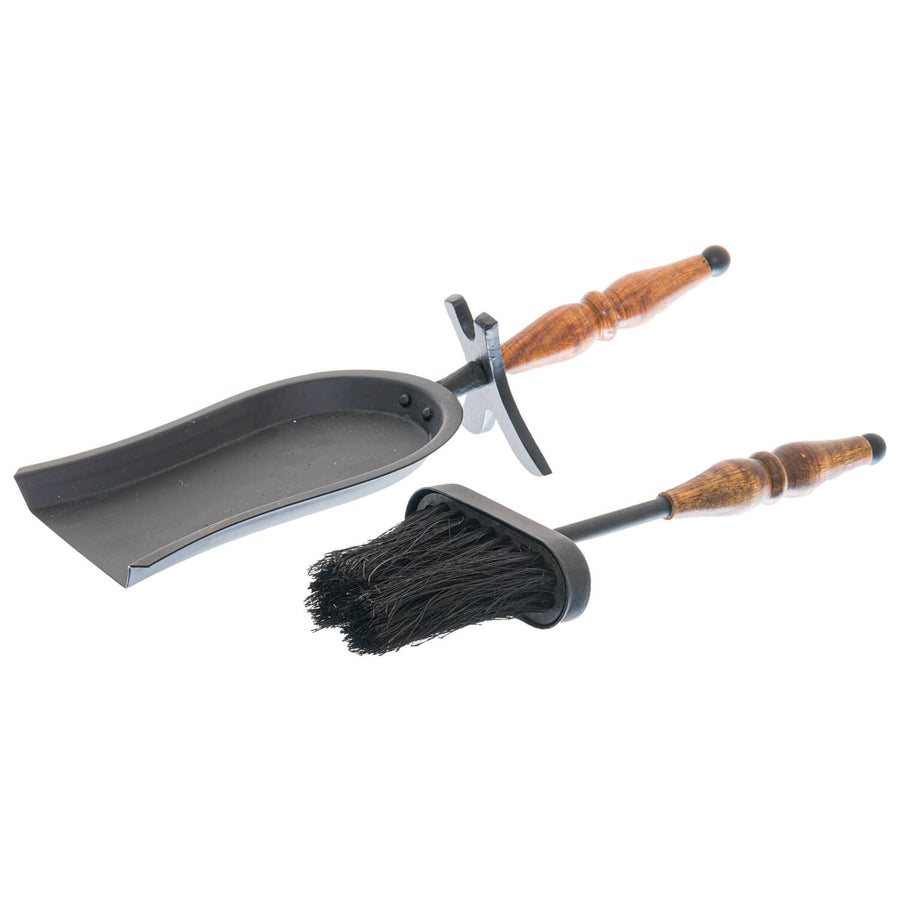 Hand-turned hearth tidy with wooden handle, matte black metal body, artisan fireplace tool for modern and traditional interiors by Sostter at brixbailey.com