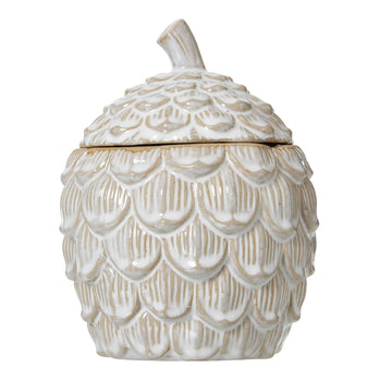 Handcrafted white ceramic pine cone trinket dish with removable lid, botanical home decor for jewelry or keys by Sostter at brixbailey.com