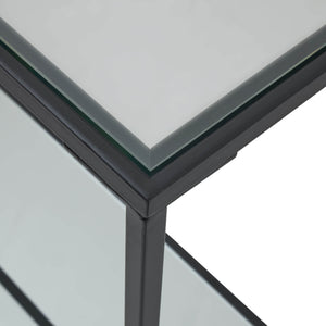 Lennox console table with black metal frame and glass top, minimalist industrial design for modern interiors by Sostter at brixbailey.com