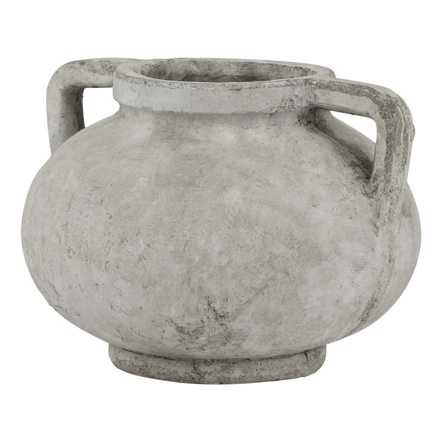 Athena Stone Pelike Pot, white ceramic vase for floral arrangements, 24cm tall with artisanal finish by Sostter at brixbailey.com