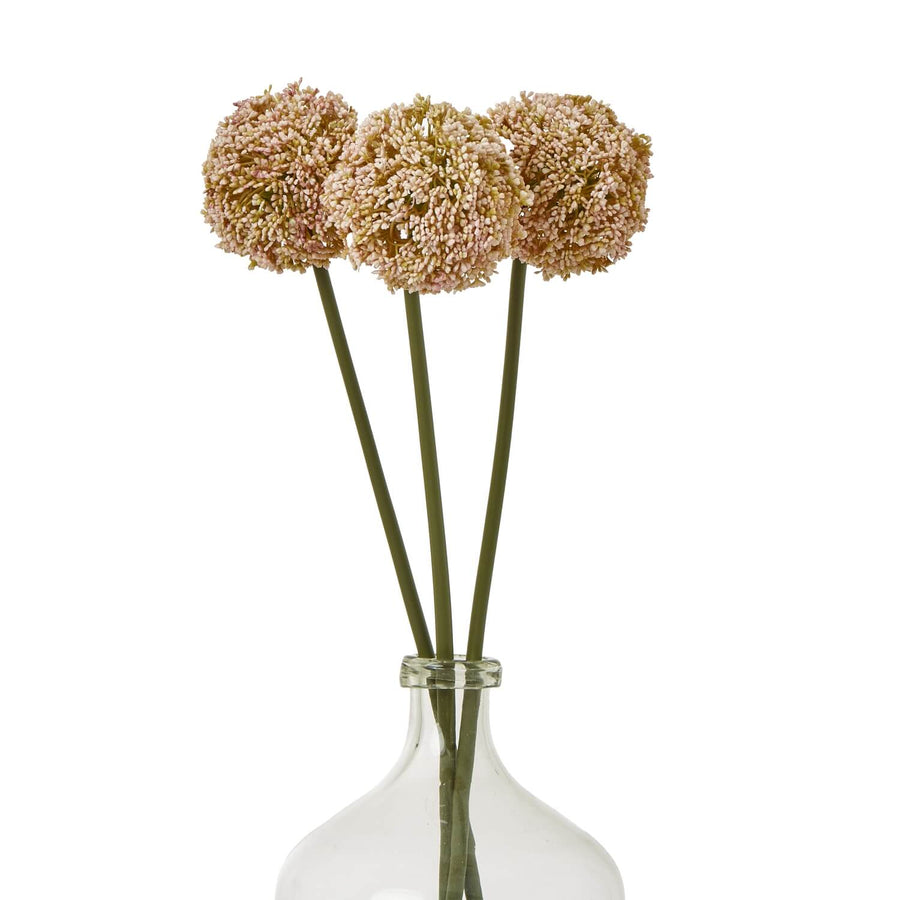 Handcrafted pink allium stem with feathery texture, ultra-realistic floral decor for modern or farmhouse interiors. by Sostter at brixbailey.com