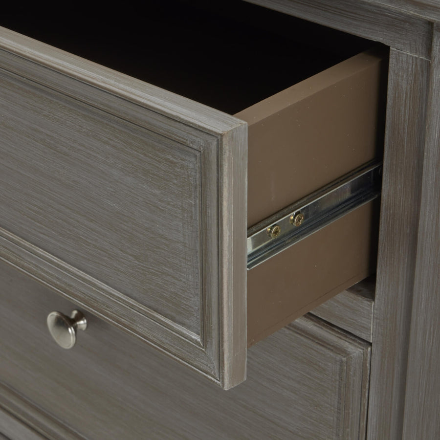 Minimalist grey solid wood dresser with two-over-two drawers for modern bedroom storage by Sostter at brixbailey.com
