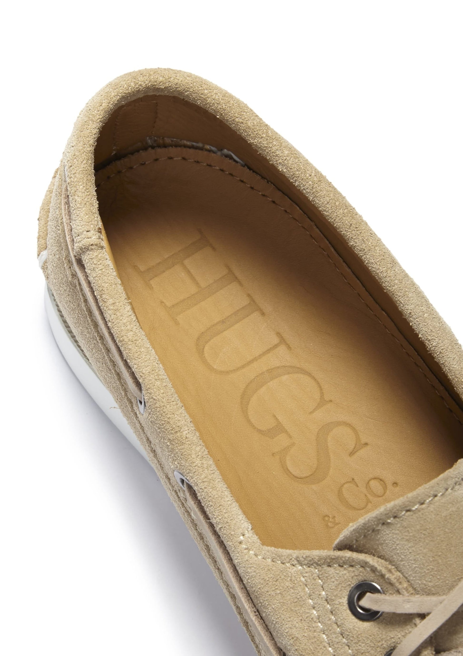 Taupe Suede Deck Shoes with White Stitching