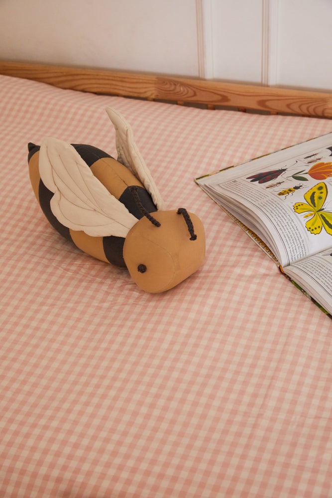 Buzzy Bee Pillow - Soft Honey-Colored Cotton with Handmade Details | ISO Certified & Child-Safe by Lorena Canals at www.brixbailey.com