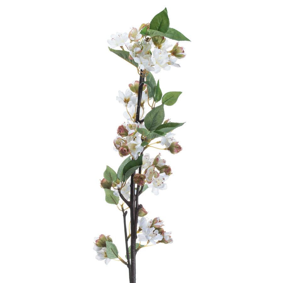 Lifelike English blossom branch with soft pink silk flowers and green leaves on brown stems, 90cm tall faux floral decor by Sostter at brixbailey.com