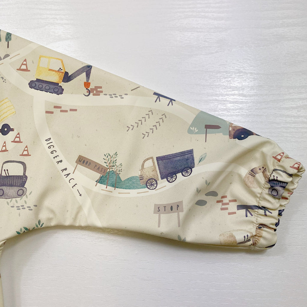 Long Sleeved Baby Bib - Digger Land Print