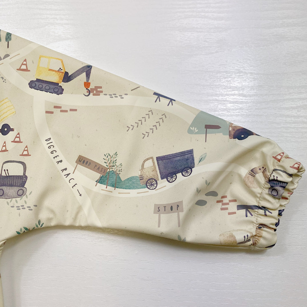 Long Sleeved Baby Bib - Digger Land Print