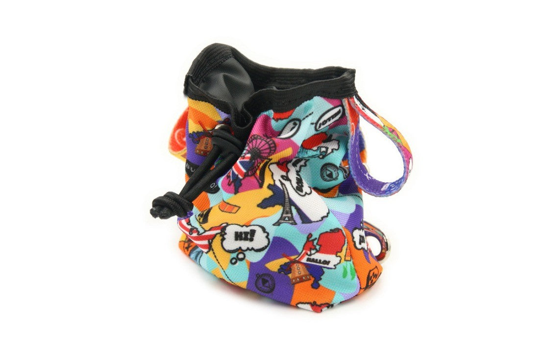 a soft, comforting close-up of a matteo dog treat bag clipped to a backpack, ready for a peaceful walk