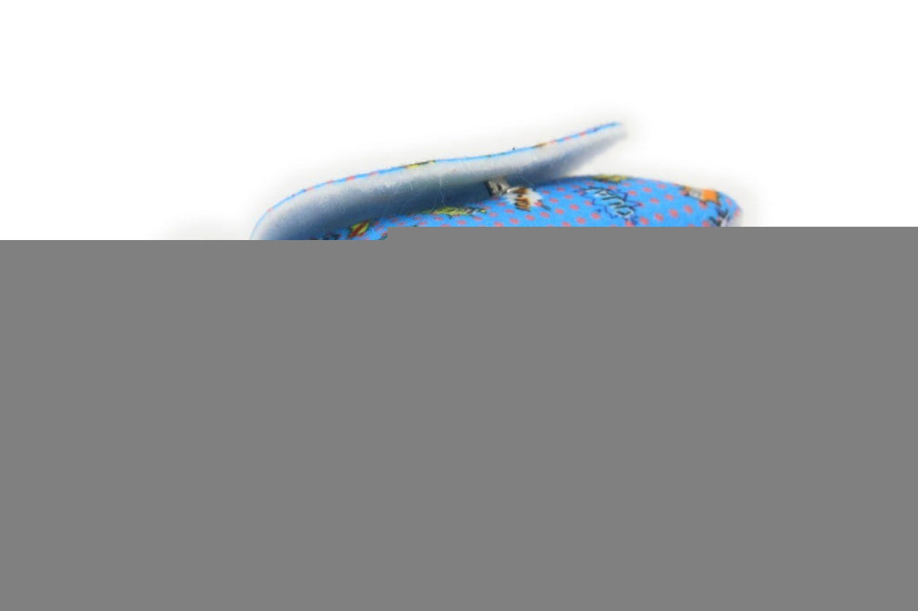 practical blue graffiti dog bag dispenser clipped to a leash for easy access