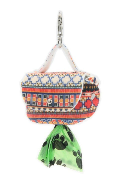 soft boho felt dog bag dispenser with a secure metal eyelet and snap hook