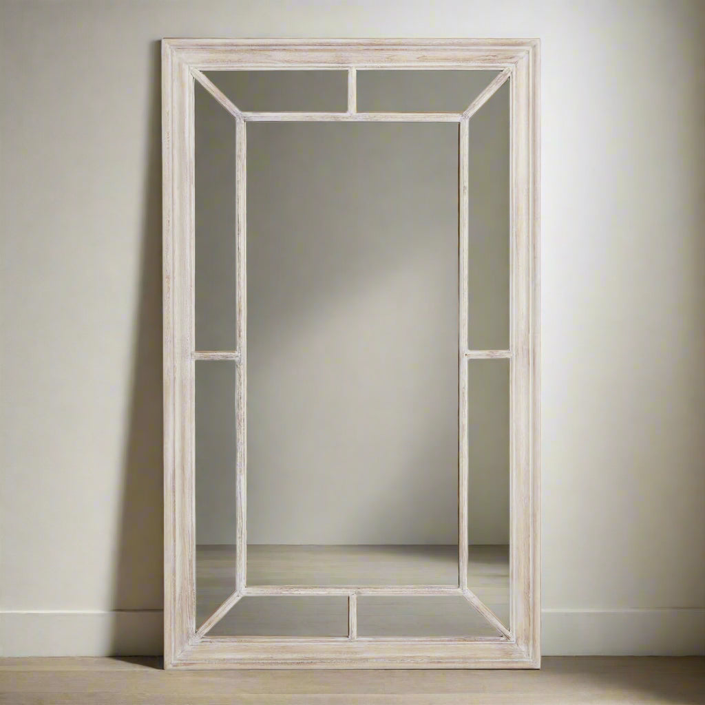 Handcrafted distressed wood window pane mirror, 150cm height, rustic brown finish, multi-panel design for modern decor. by Sostter at brixbailey.com