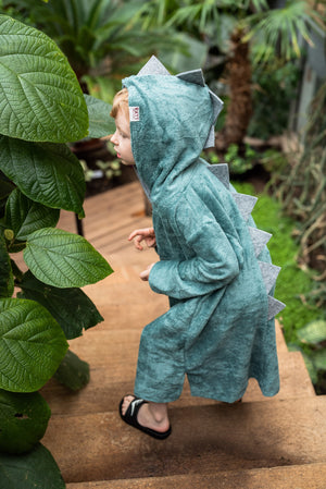 Cozy Long-Sleeve Dinosaur Poncho for Kids – Bamboo Terry Fabric by RÄTT at brixbailey.com
