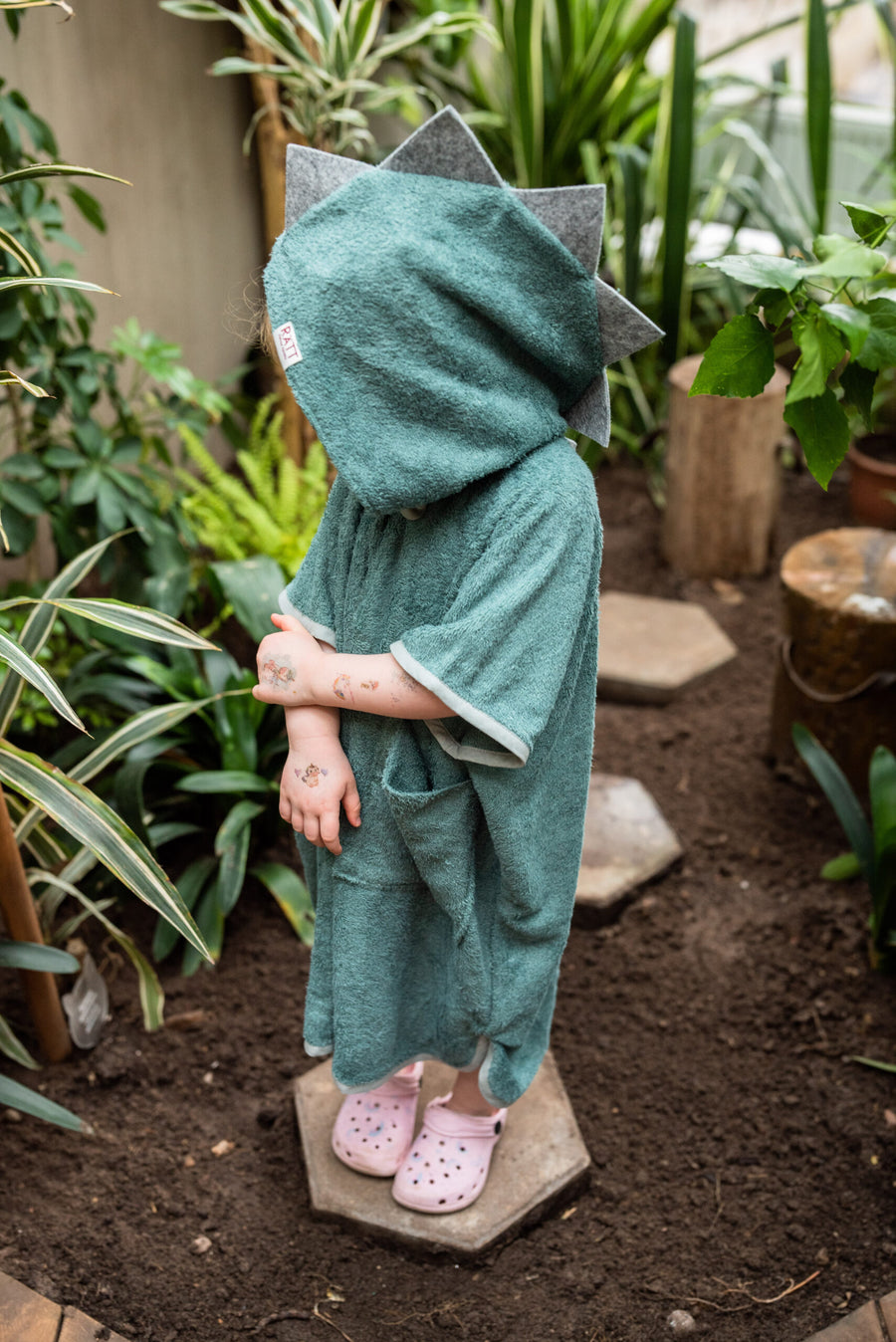 Short-Sleeve Dinosaur Kids Poncho – Bamboo, OEKO-TEX Certified by RÄTT at brixbailey.com