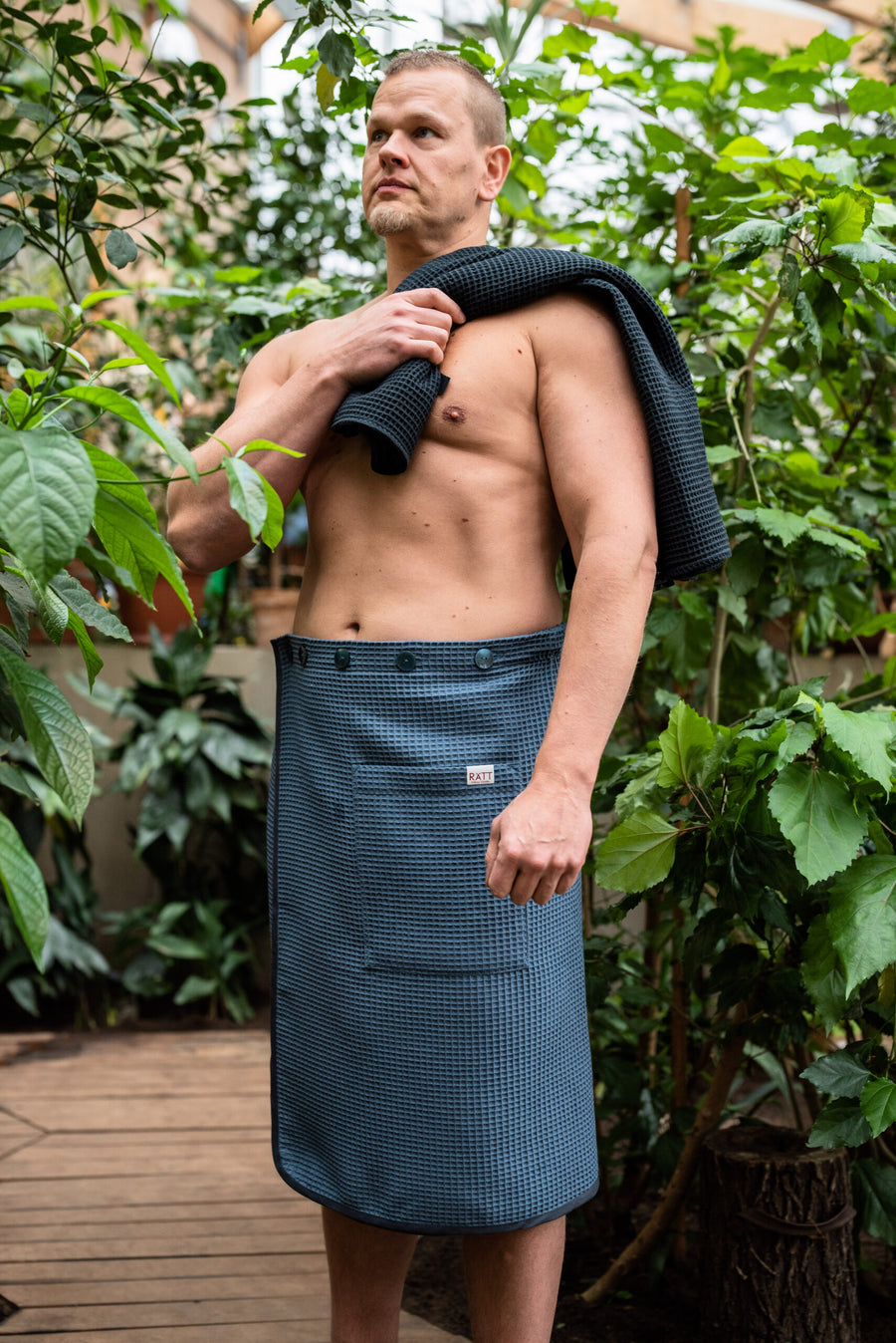 Men's Cotton Waffle Spa Wrap with Pocket & Quick Dry Fabric by RÄTT at brixbailey.com