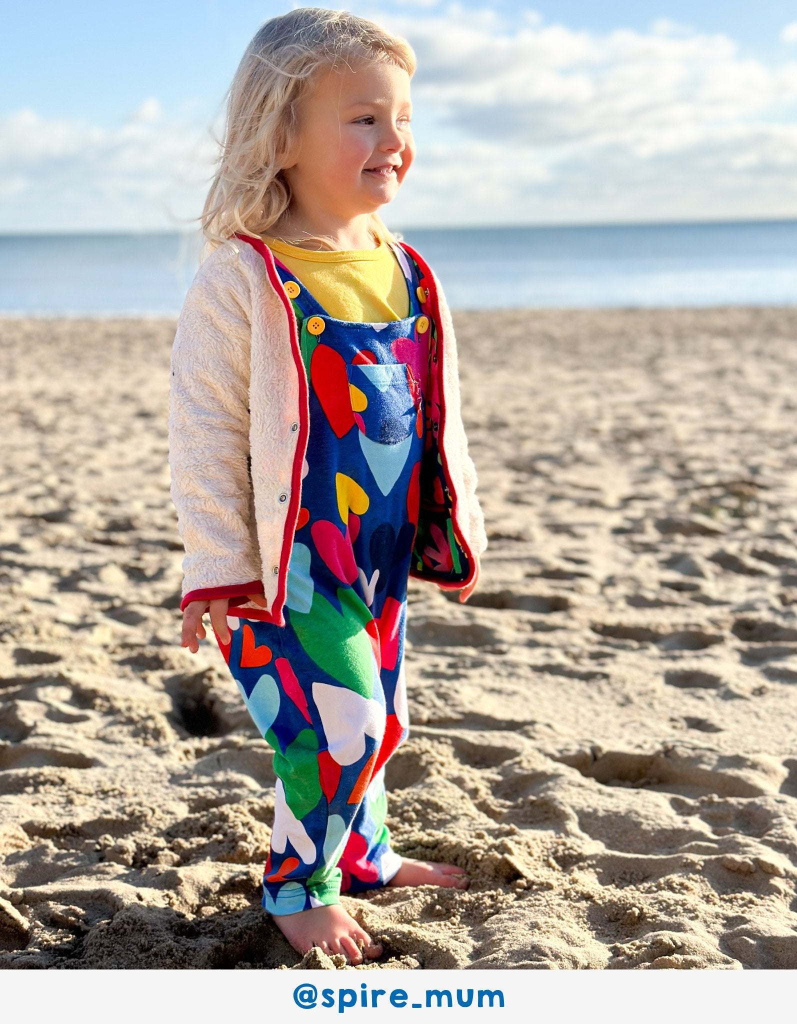 Organic Heart Print Dungarees for Kids