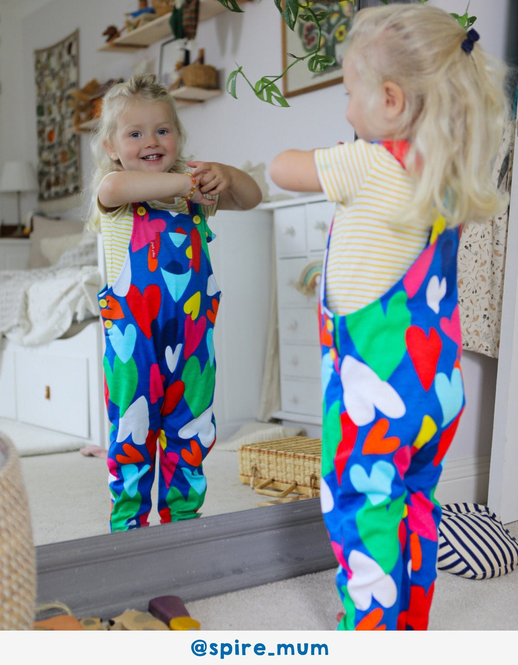 Organic Heart Print Dungarees for Kids